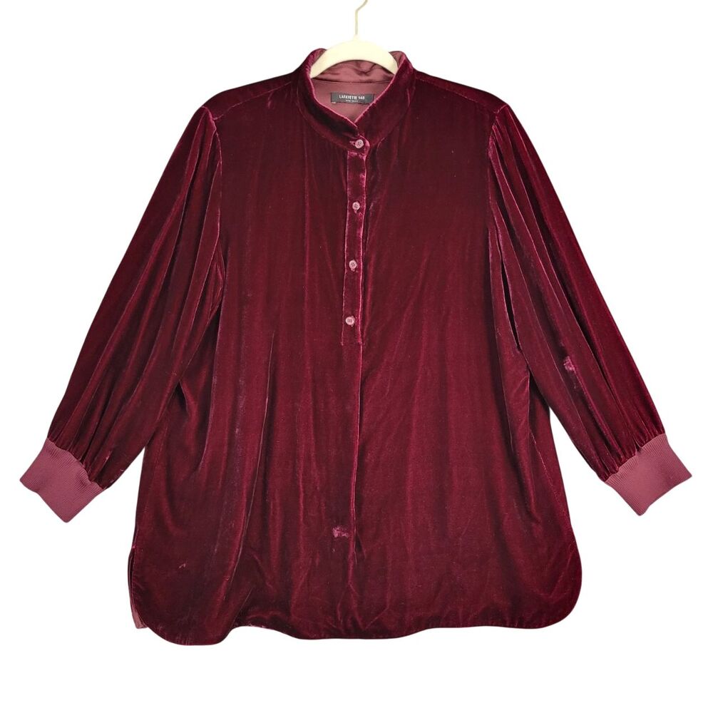 LAFAYETTE 148 Wine Velvet Silk Declan Popover Top Artsy Vamp Whimsigoth SIZE XL